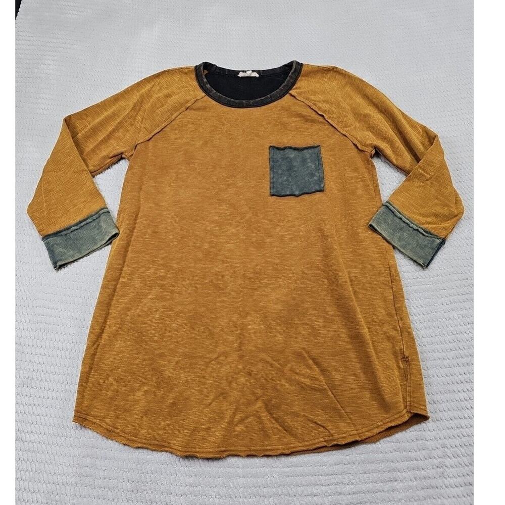 Mystree Shirt Womens Medium Oversized Mustard Boho Acid Washed